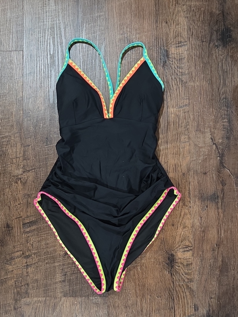 Maternity Black One-Piece Swimsuit with Neon Trim - Unk Size